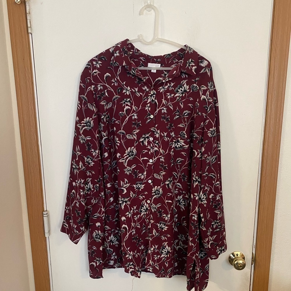 J. Jill 3X Bordwin Vines pleated Button Down Tunic Blouse